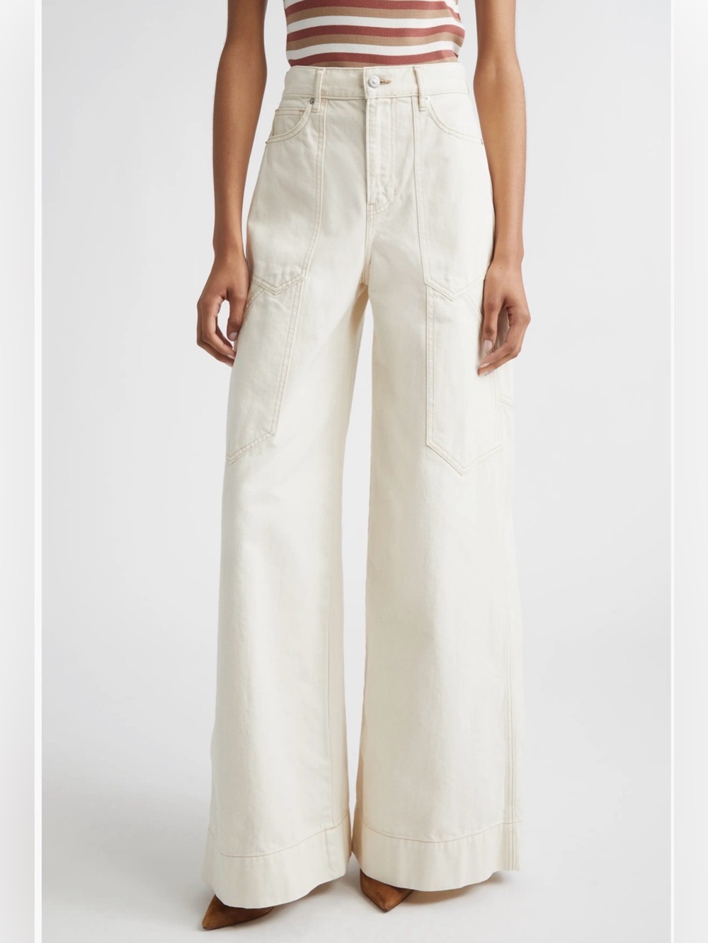 Veronica Beard Freddy High-Rise Extra Wide Leg Jeans in Ecru, Cream NEW 27 NWT
